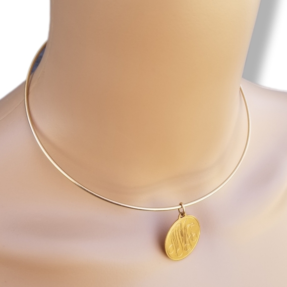 WINARD VINTAGE 12K GOLDFILLED OMEGA COLLAR & MONOGRAM CHARM NECKLACE - Picture 2 of 7